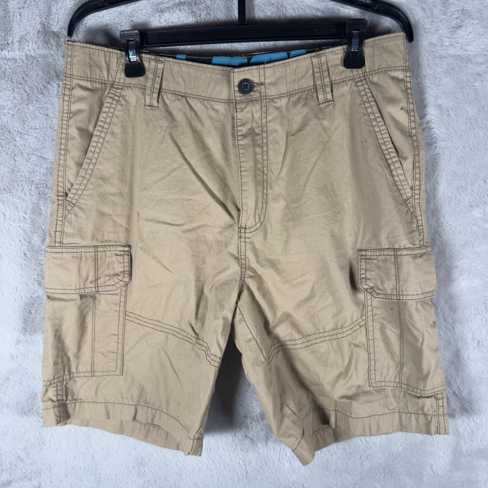 Denali Mens Cargo Shorts Khaki Tan Size 32 Flat‎ Front Pockets Utility Casual